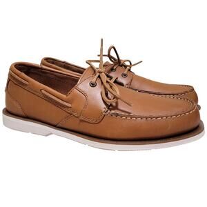 Rockport Men South Port Boat Shoes Size US 8.5M Medium Natural Brown Leather